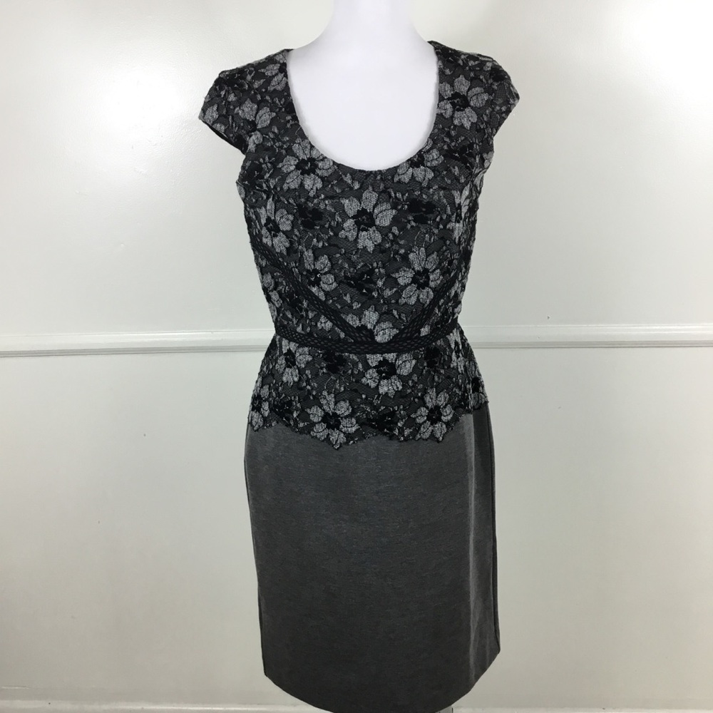 Ann Taylor Black Gray Sheath Floral Dress Womens 6